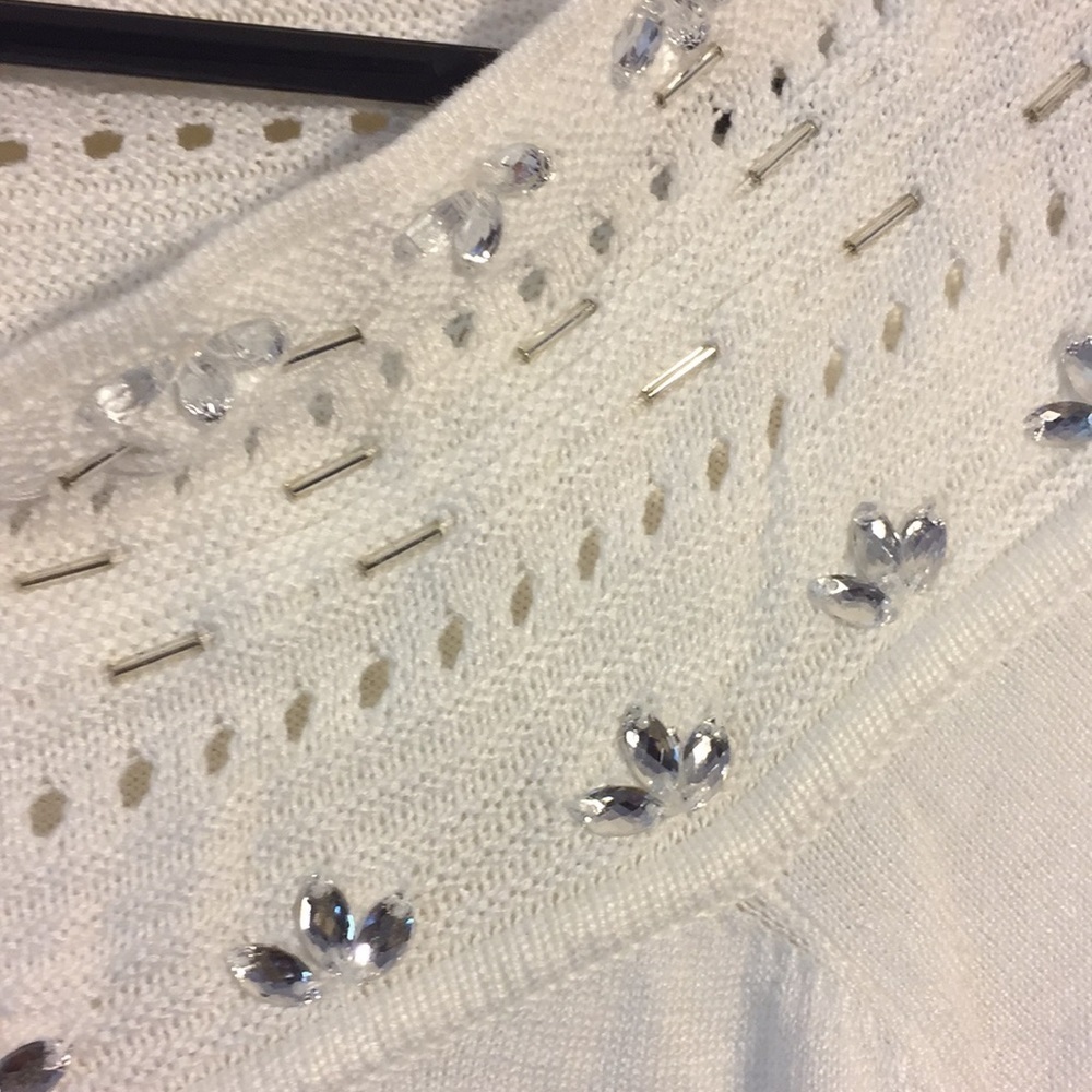 Roz And Ali White Rhinestone Crochet Sweater - Picture 6 of 8